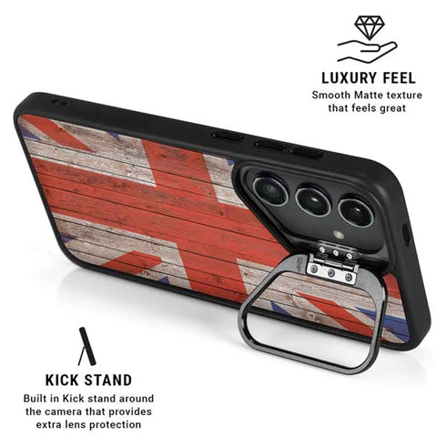United Kingdom Flag Dark Wood Galaxy S25 Kickstand Case